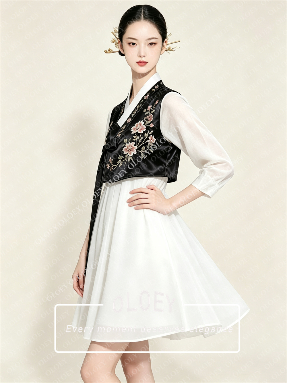 OLOEY Stylish Black Satin Ivor - Hanbok Modern Set ulasan dan harga