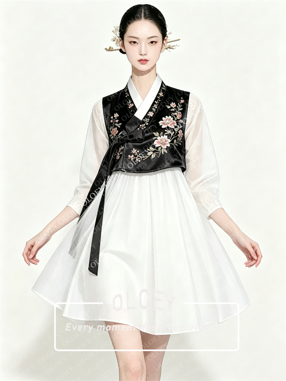 OLOEY Stylish Black Satin Ivor - Hanbok Modern Set ulasan dan harga