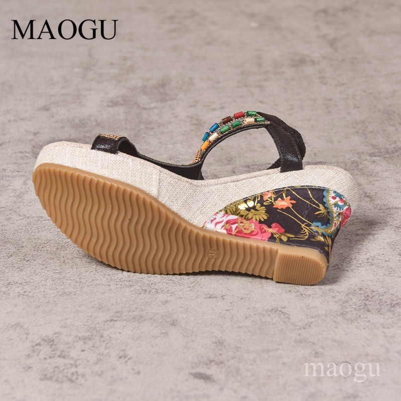 Boho Beaded Floral Wedge Sanda - Ethnic Modern Fashion ulasan dan harga