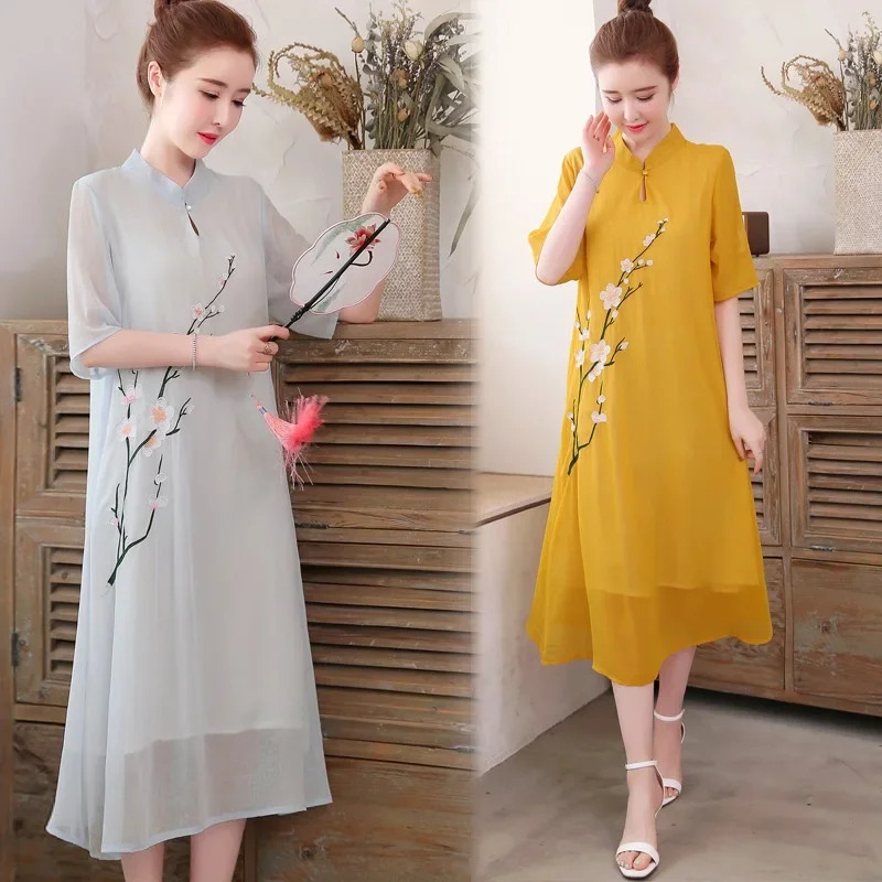 White Chinese Qipao Cheongsam  - Ao Dai Vietnam Dress ulasan dan harga