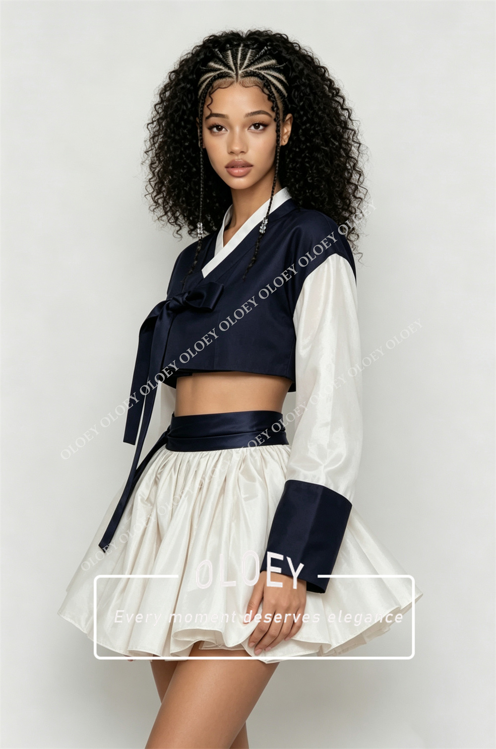 OLOEY Modern Navy Blue Ivory S - Hanbok Modern Set ulasan dan harga
