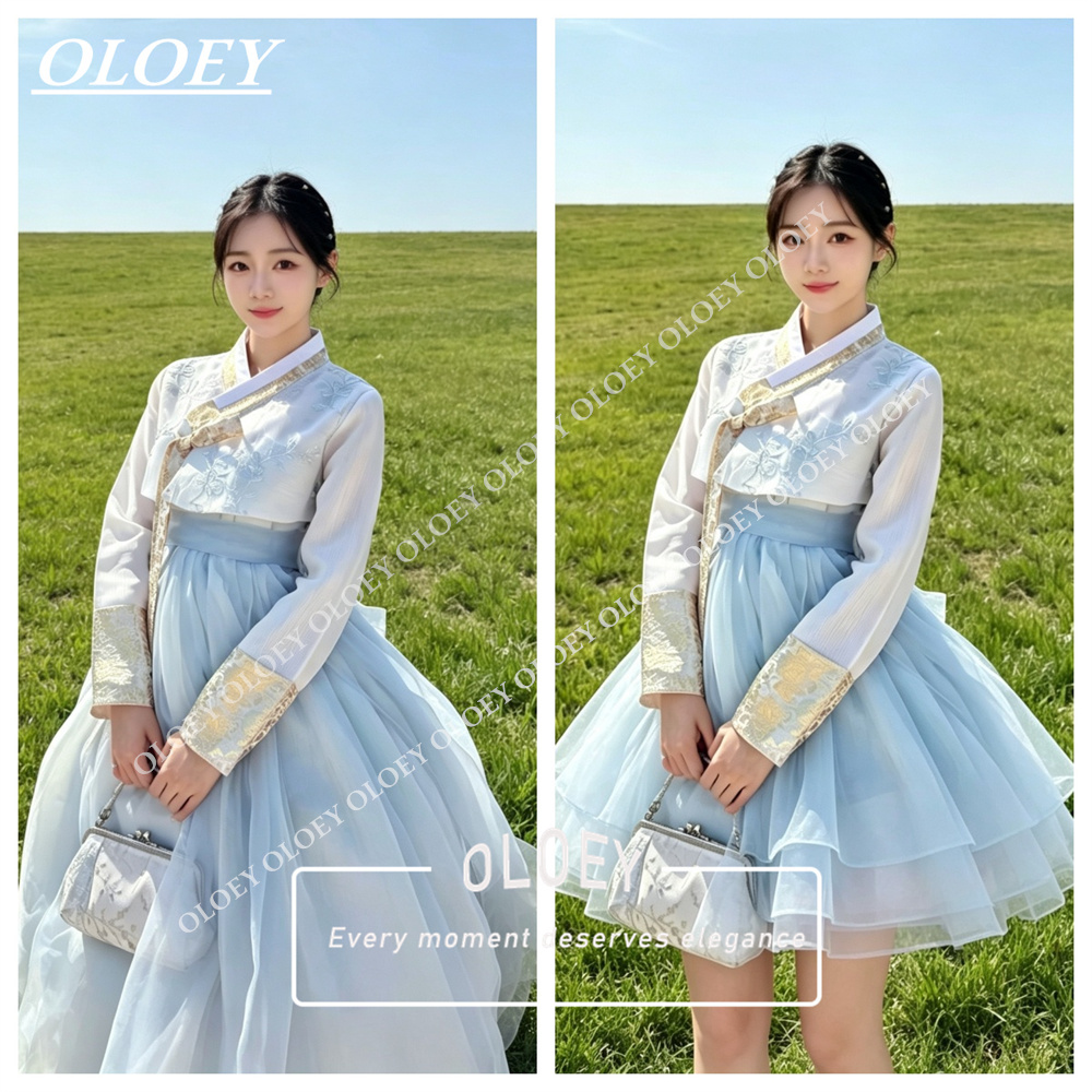 OLOEY Elegant Light Blue Ivory - Hanbok Modern Set ulasan dan harga