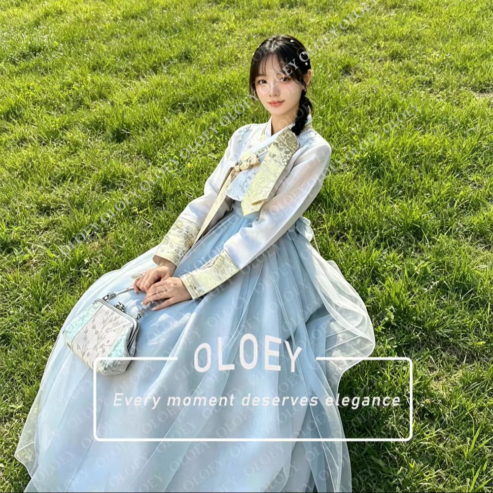 OLOEY Elegant Light Blue Ivory - Hanbok Modern Set ulasan dan harga